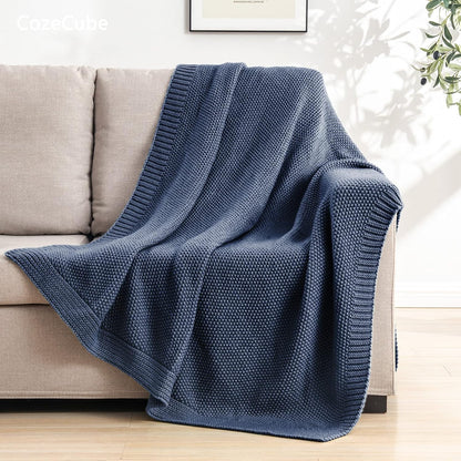 CozeCube Blue Throw Blanket for Couch, Soft Cozy Cable Knit Throw for Bed Sofa Living Room, Lightweight Warm Decorative Farmhouse Christmas Blanket, 50"x60", Dusty Blue