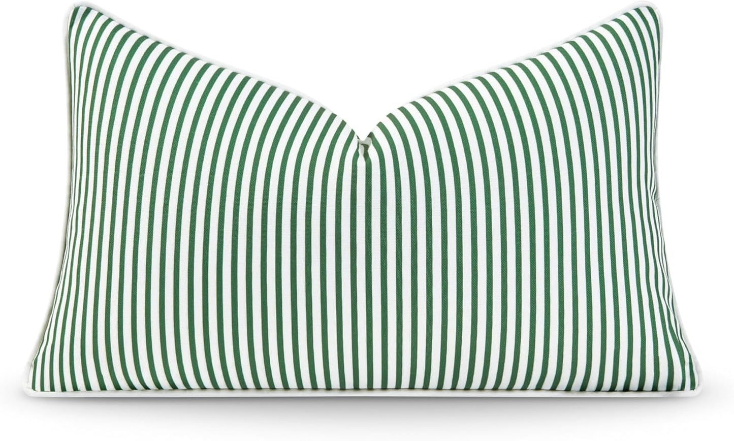 Hofdeco Premium Coastal Patio Indoor Outdoor Bolster Pillow Cover Only, 6"x20" Water Resistant for Backyard, Couch, Green Stripe