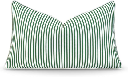Hofdeco Premium Coastal Patio Indoor Outdoor Bolster Pillow Cover Only, 6"x20" Water Resistant for Backyard, Couch, Green Stripe