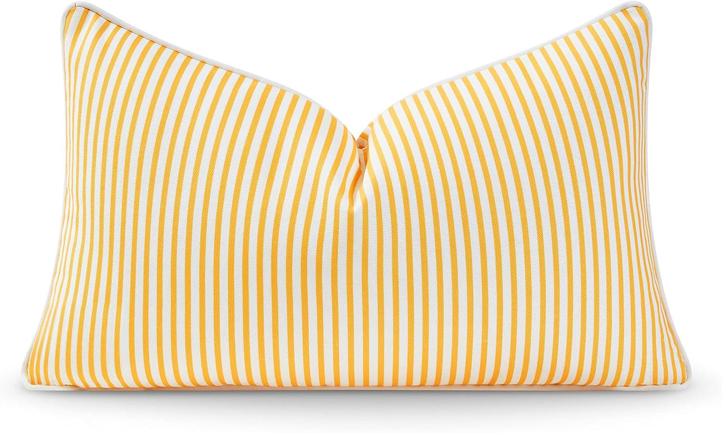 Hofdeco Premium Coastal Patio Indoor Outdoor Bolster Pillow Cover Only, 6"x20" Water Resistant for Backyard, Couch, Green Stripe