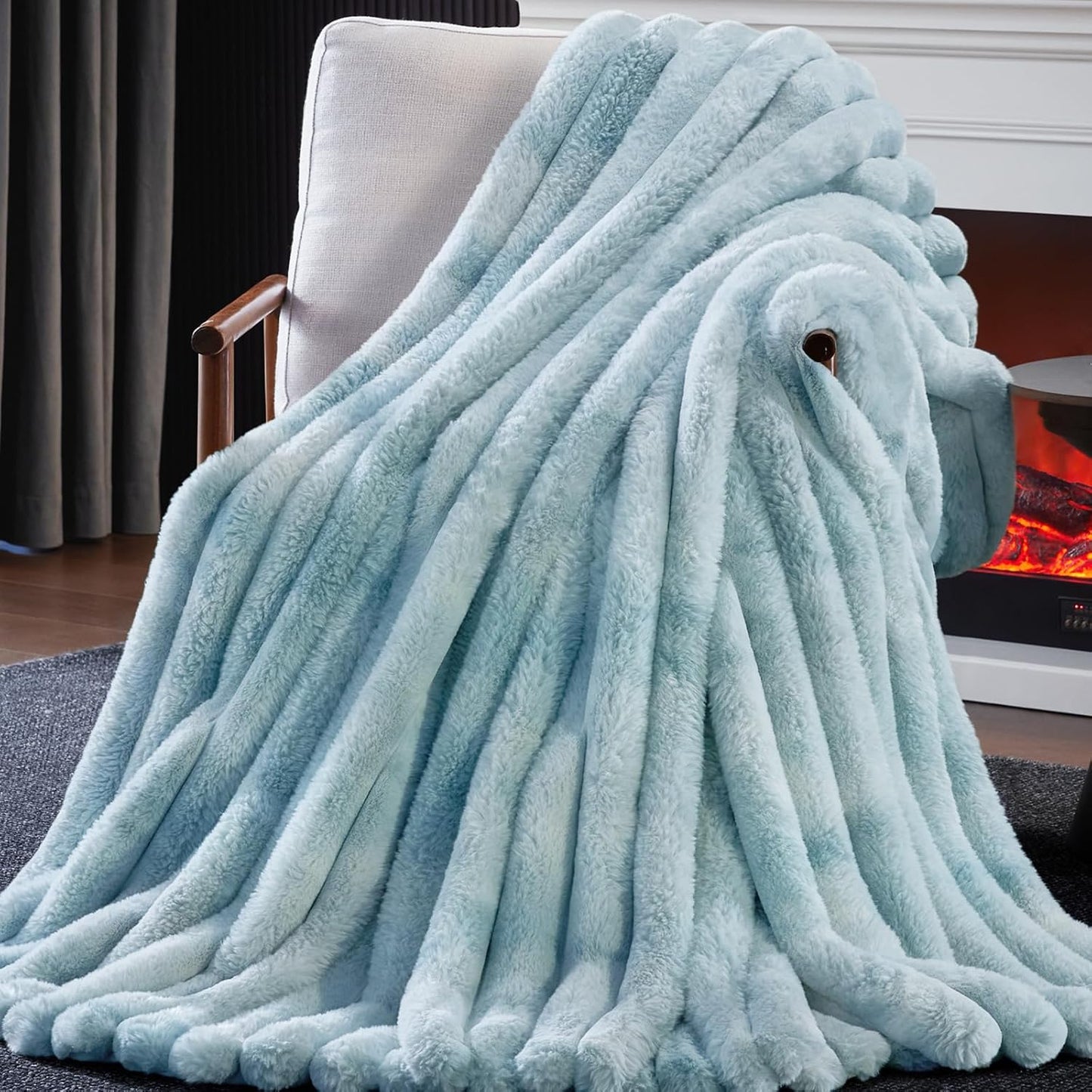 Faux Fur Throw Blanket, Thick 1000GSM Fluffy Cozy Lola Throw Blankets for Bed, Luxury Plush Striped Warm Soft Blanket for Couch LivingRoom Home Decor & Gifts(50"x 70", Beige)