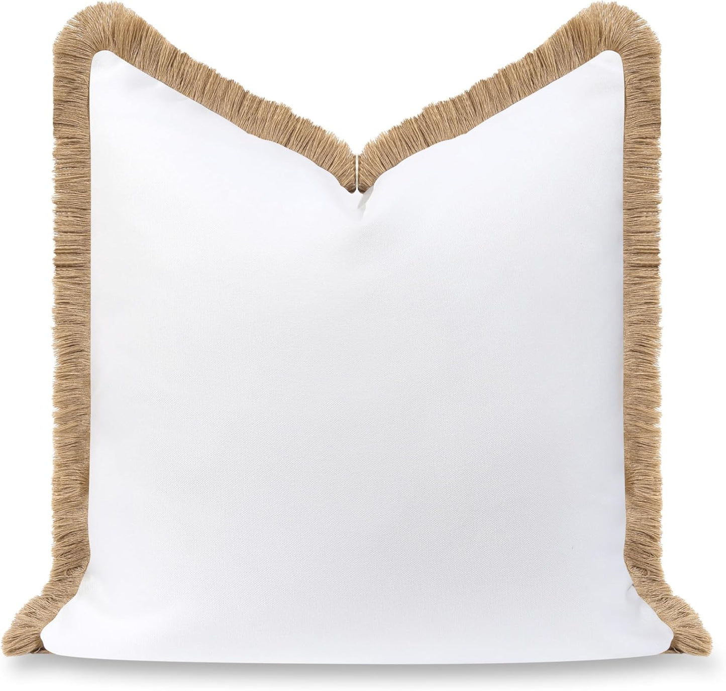 Hofdeco Premium Coastal Hampton Patio Indoor Outdoor Bolster Pillow Cover Only, 8"x24" Water Repellent for Backyard, Couch, Poolside, Neutral Tan Embroidered Greek Key