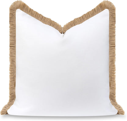 Hofdeco Premium Coastal Hampton Patio Indoor Outdoor Bolster Pillow Cover Only, 8"x24" Water Repellent for Backyard, Couch, Poolside, Neutral Tan Embroidered Greek Key