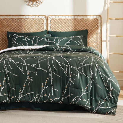 Bedsure Queen Comforter Set - 7 Pieces Floral Sage Green Soft Bedding Sets, Queen Bed in a Bag with Botanical Flowers Comforter, Sheets, Pillowcases & Shams