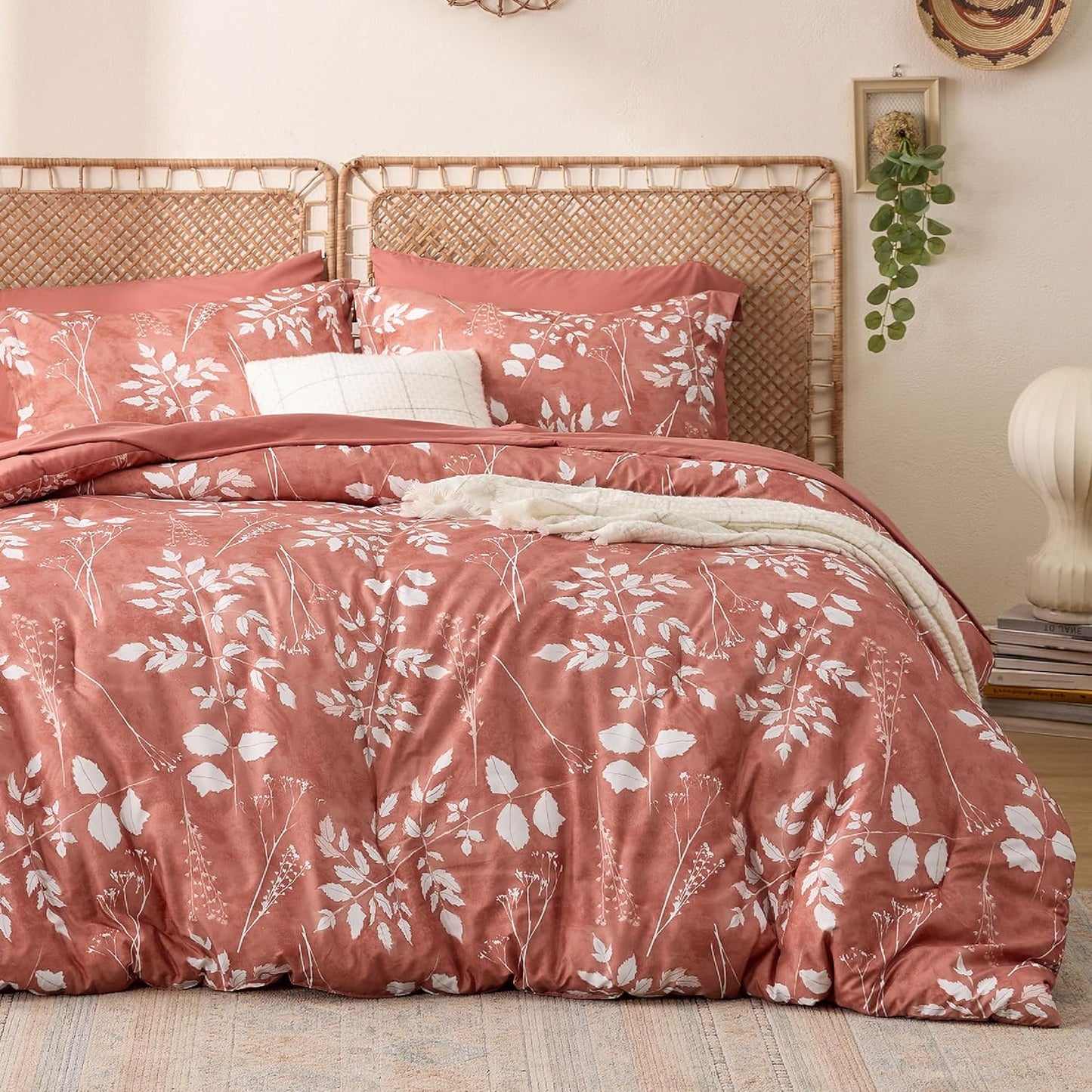 Bedsure Queen Comforter Set - 7 Pieces Floral Sage Green Soft Bedding Sets, Queen Bed in a Bag with Botanical Flowers Comforter, Sheets, Pillowcases & Shams