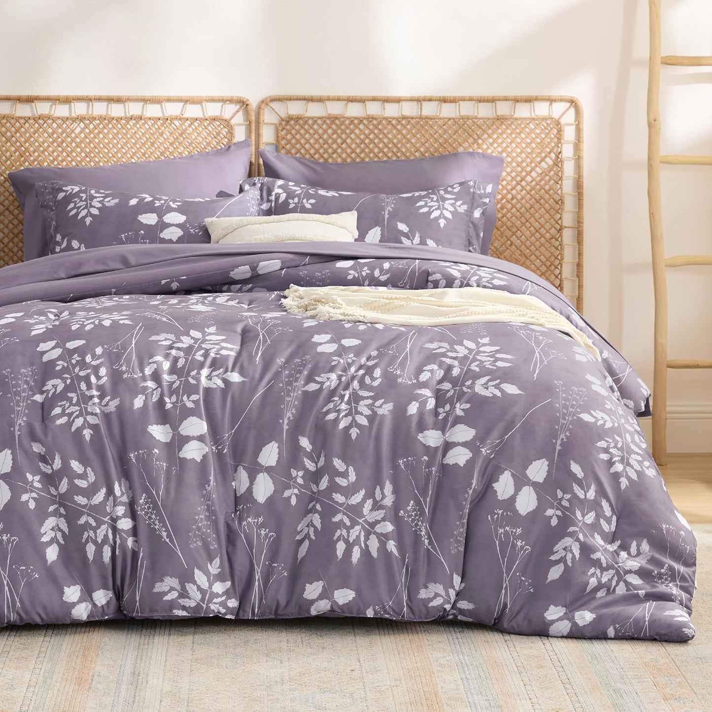 Bedsure Queen Comforter Set - 7 Pieces Floral Sage Green Soft Bedding Sets, Queen Bed in a Bag with Botanical Flowers Comforter, Sheets, Pillowcases & Shams