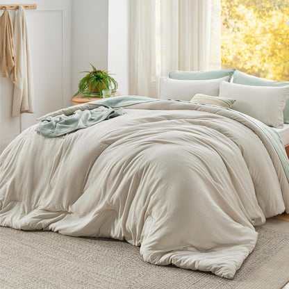 Bedsure Queen Size Comforter Set, Beige Soft Prewashed Bedding for All Seasons, 3 Pieces GentleSoft™ Warm Down Alternative Bed Set, 1 Lightweight Comforter (90"x90") and 2 Pillowcases (20"x26")
