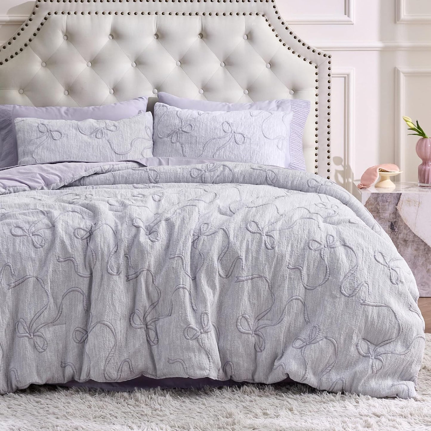 Bedsure Tufted Boho Comforter Set Queen Size - Beige Boho Bed Set, GentleSoft™ 3 Pieces Farmhouse Shabby Chic Embroidery Bedding, Gifts for Woman, Soft Jacquard Queen Comforter for All Seasons