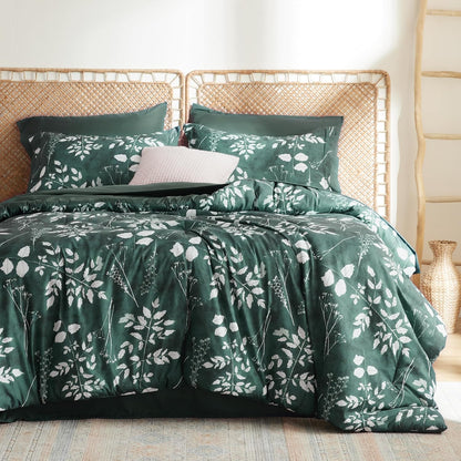 Bedsure Queen Comforter Set - 7 Pieces Floral Sage Green Soft Bedding Sets, Queen Bed in a Bag with Botanical Flowers Comforter, Sheets, Pillowcases & Shams