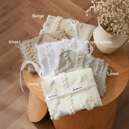 Bedsure Tufted Boho Comforter Set Queen Size - Beige Boho Bed Set, GentleSoft™ 3 Pieces Farmhouse Shabby Chic Embroidery Bedding, Gifts for Woman, Soft Jacquard Queen Comforter for All Seasons