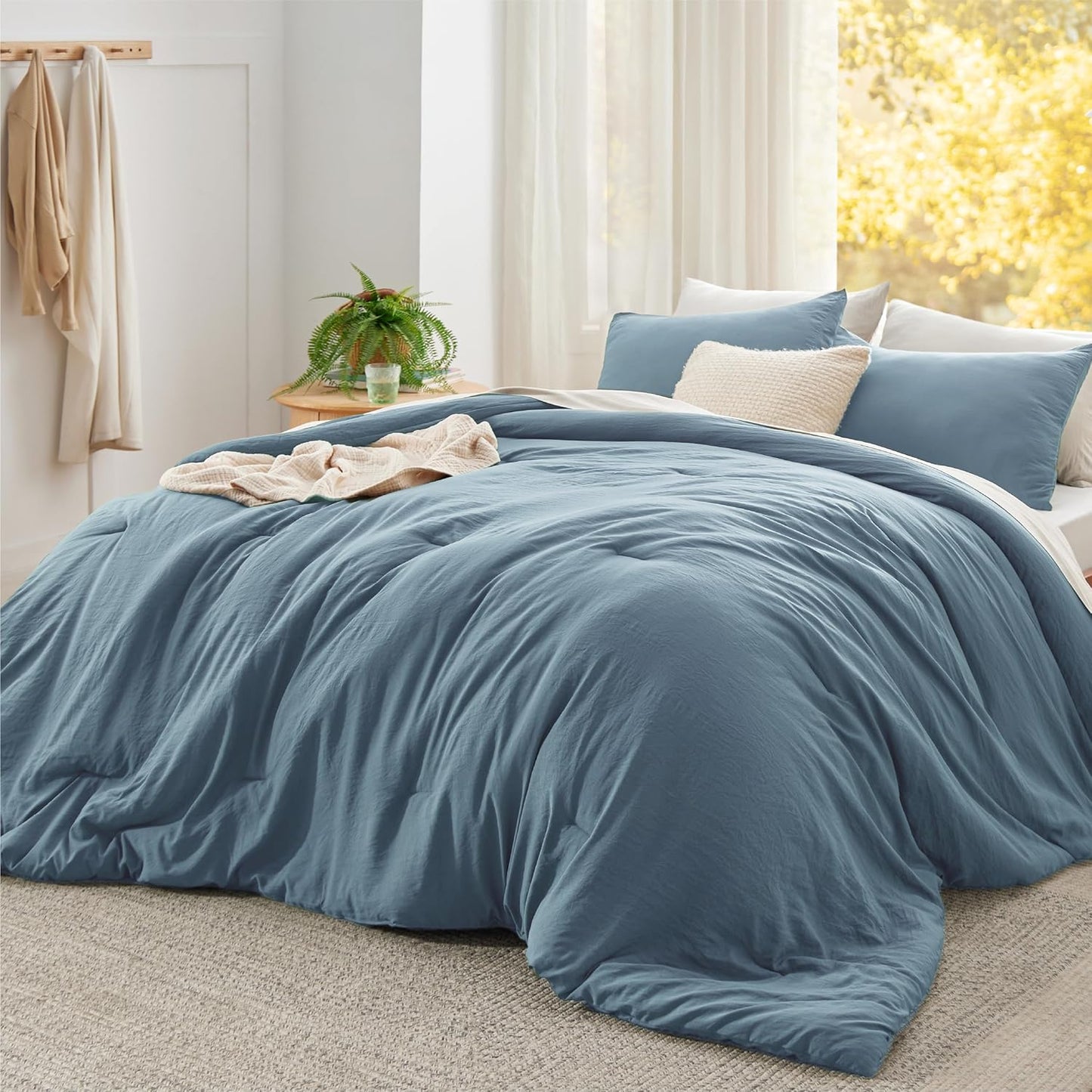 Bedsure Queen Size Comforter Set, Beige Soft Prewashed Bedding for All Seasons, 3 Pieces GentleSoft™ Warm Down Alternative Bed Set, 1 Lightweight Comforter (90"x90") and 2 Pillowcases (20"x26")