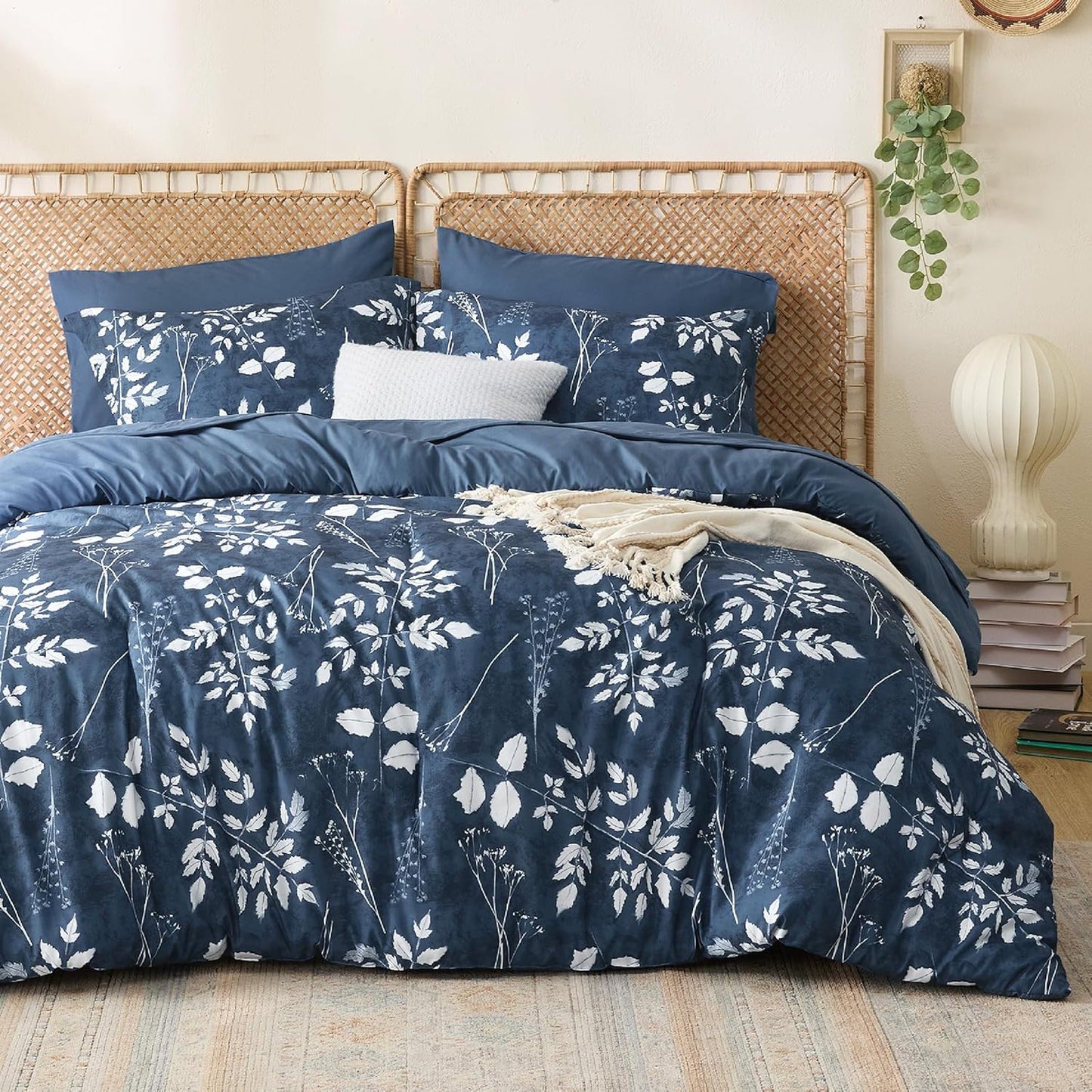 Bedsure Queen Comforter Set - 7 Pieces Floral Sage Green Soft Bedding Sets, Queen Bed in a Bag with Botanical Flowers Comforter, Sheets, Pillowcases & Shams
