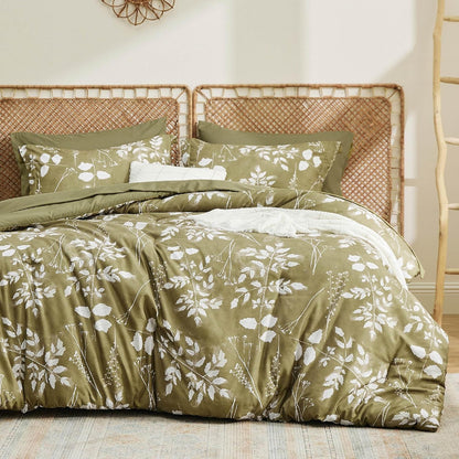 Bedsure Queen Comforter Set - 7 Pieces Floral Sage Green Soft Bedding Sets, Queen Bed in a Bag with Botanical Flowers Comforter, Sheets, Pillowcases & Shams