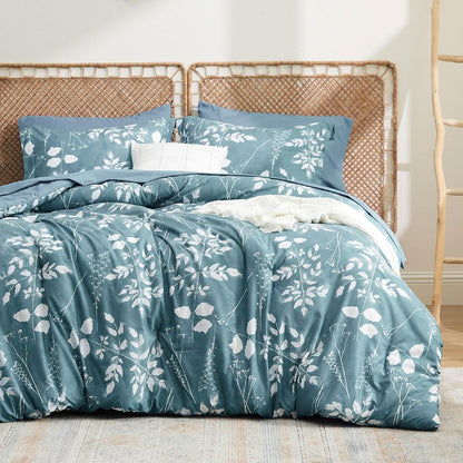 Bedsure Queen Comforter Set - 7 Pieces Floral Sage Green Soft Bedding Sets, Queen Bed in a Bag with Botanical Flowers Comforter, Sheets, Pillowcases & Shams