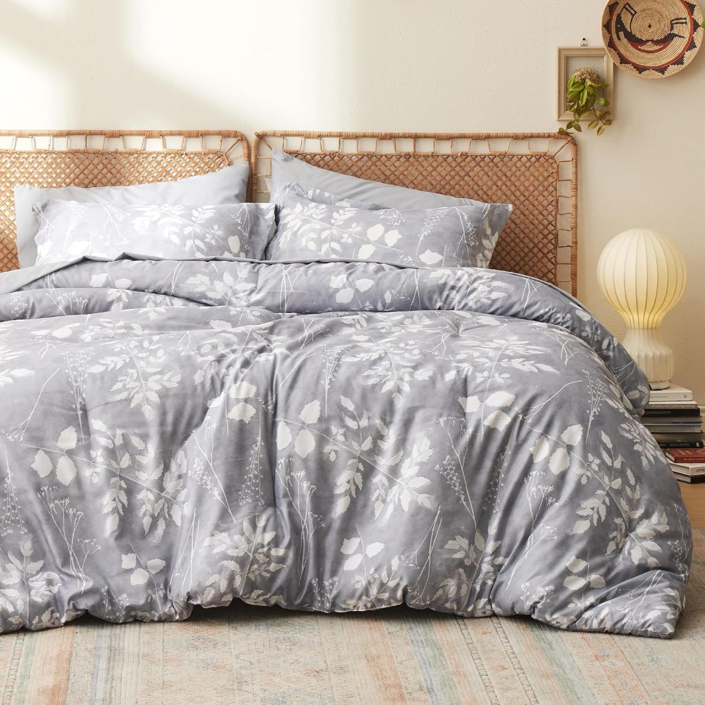 Bedsure Queen Comforter Set - 7 Pieces Floral Sage Green Soft Bedding Sets, Queen Bed in a Bag with Botanical Flowers Comforter, Sheets, Pillowcases & Shams