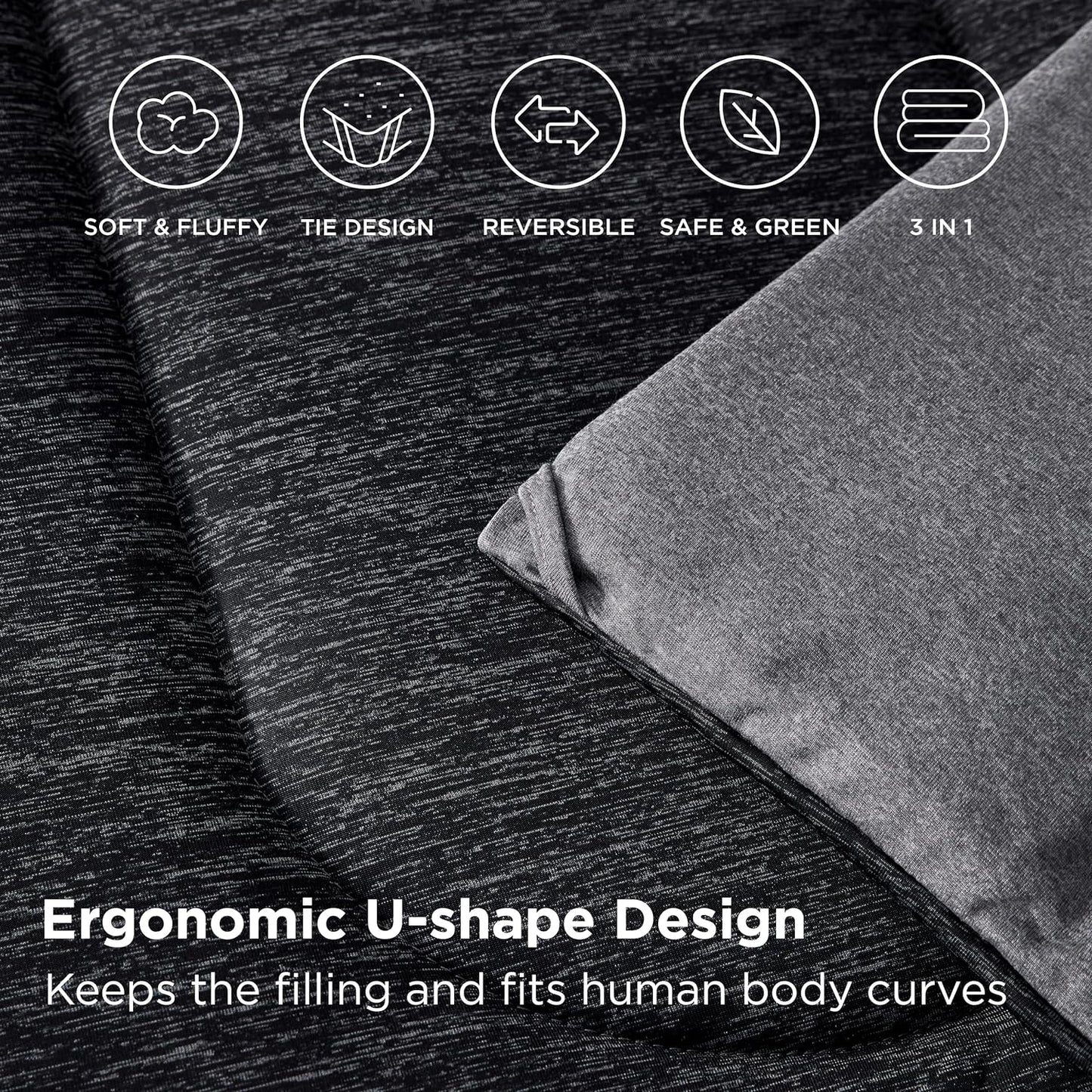 Bedsure Queen Comforter Set - Cooling and Warm Bed Set, Charcoal Black Reversible Bedding for All Season, 3 Pieces, 1 Queen Size Comforter (88"x88") and 2 Pillow Cases(20"x26")